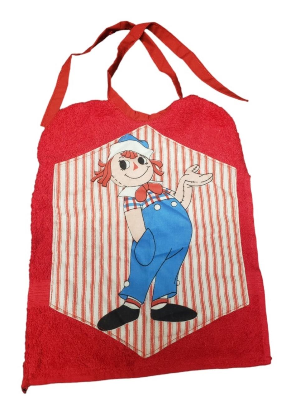 Raggedy Ann & Andy Red Baby Bib | Ties in the Back | Towel Terry Cloth Material